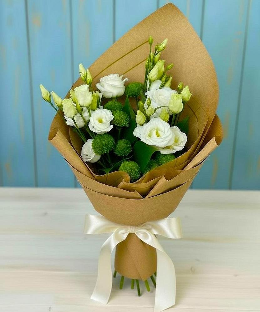 Букет цветов из: Хризантемы и Лизиантусы в Александровской Краснодарского края