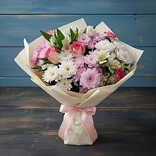 Букет цветов из:  Хризантемы, Альстромерии и Розы в Александровской Краснодарского края