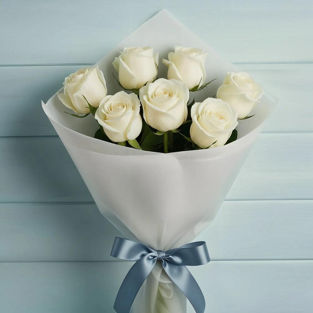 Букет 7 Белых роз Эдлесс Лав в Александровской Краснодарского края